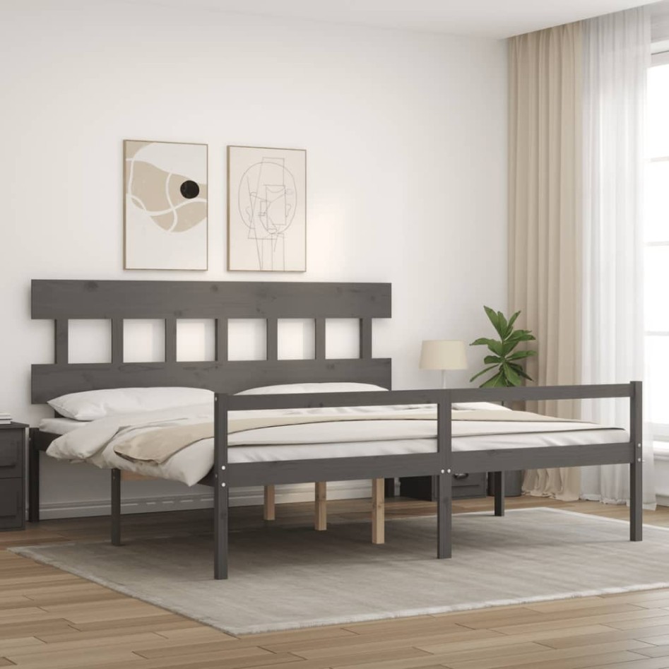 Cama personas mayores cabecero madera maciza gris 200x200