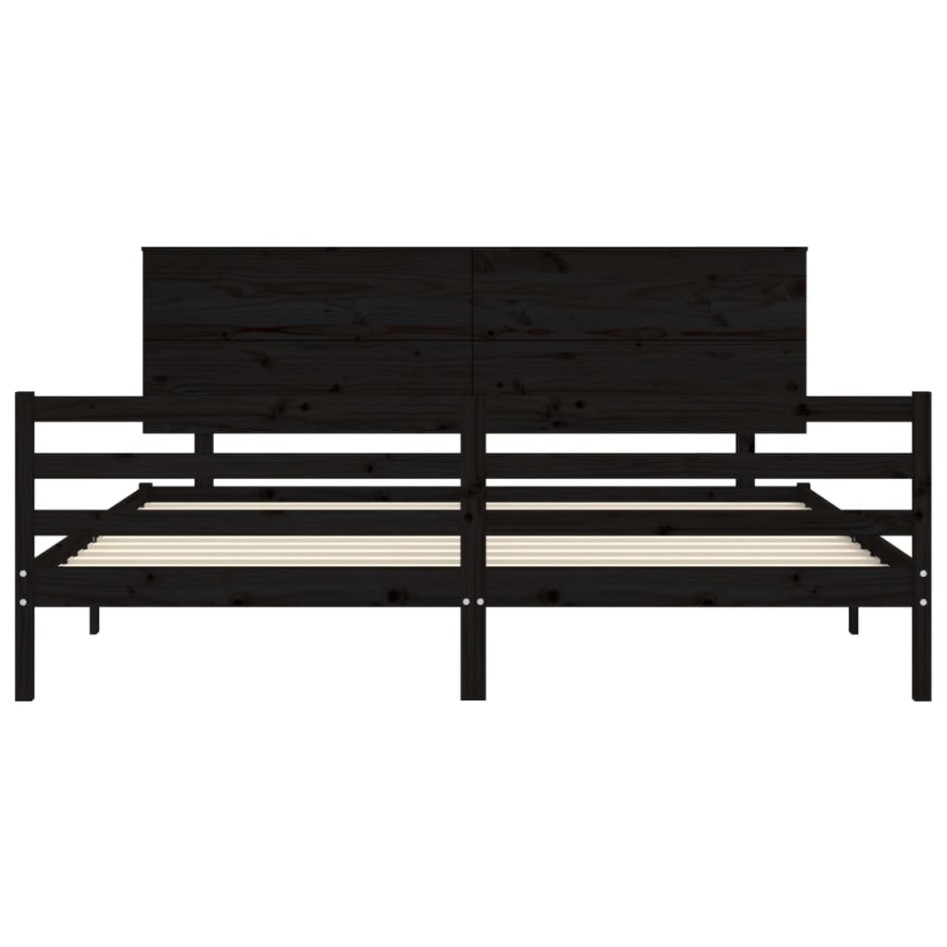 Estructura de cama con cabecero madera maciza negro 200x200
