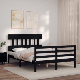 Estructura de cama con cabecero madera maciza negro 120x200
