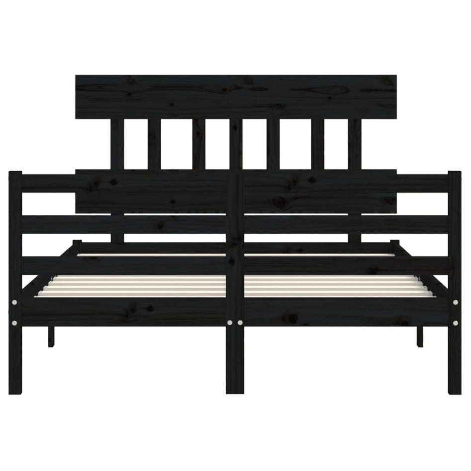 Estructura de cama con cabecero madera maciza negro 120x200