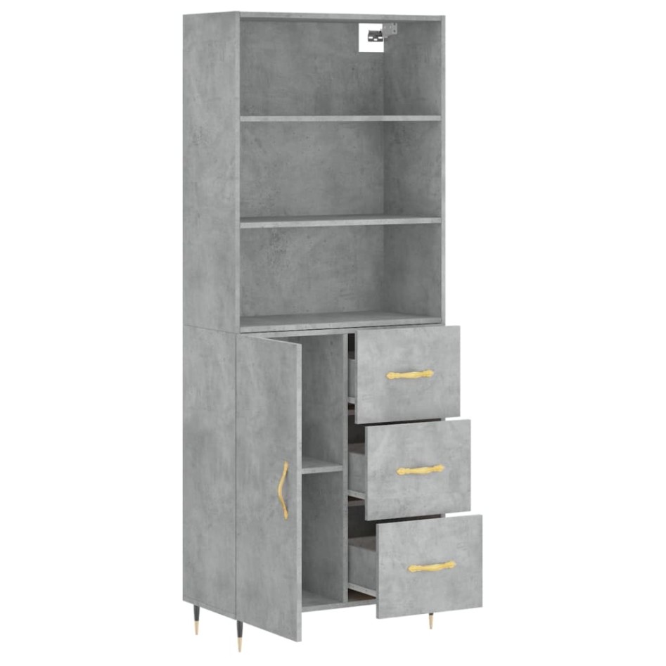 Aparador alto madera contrachapada gris hormigón 69,5x34x180