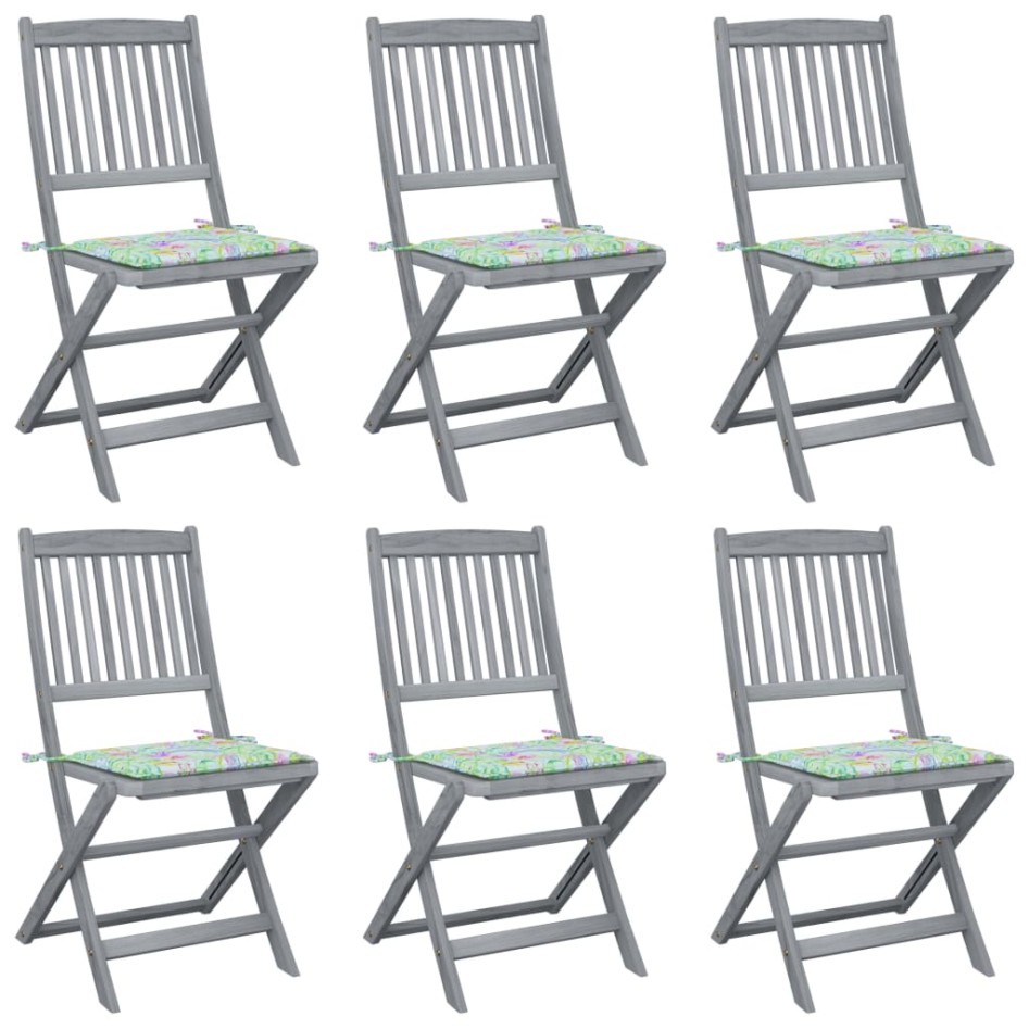 Sillas de jardín plegables 6 uds cojines madera maciza