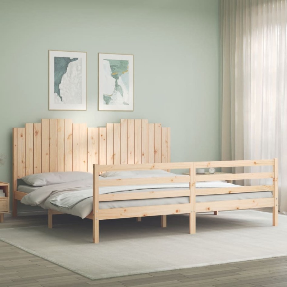 Estructura de cama con cabecero madera maciza 200x200