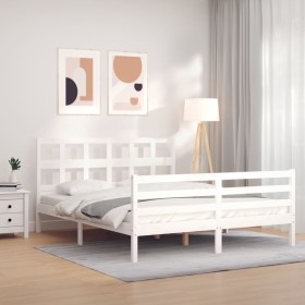 Estructura de cama matrimonio con cabecero madera maciza