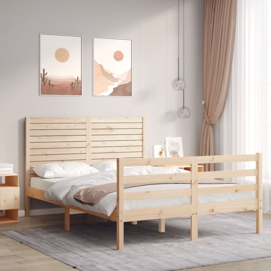 Estructura de cama con cabecero madera maciza 140x190