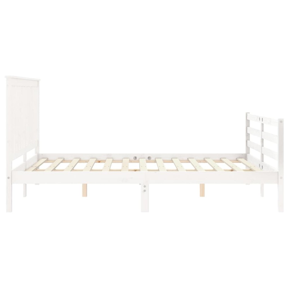 Estructura de cama con cabecero madera maciza blanco 160x200