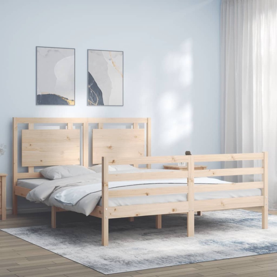 Estructura de cama con cabecero madera maciza 160x200