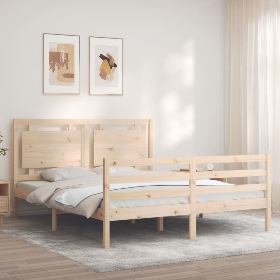 Estructura de cama con cabecero madera maciza 160x200