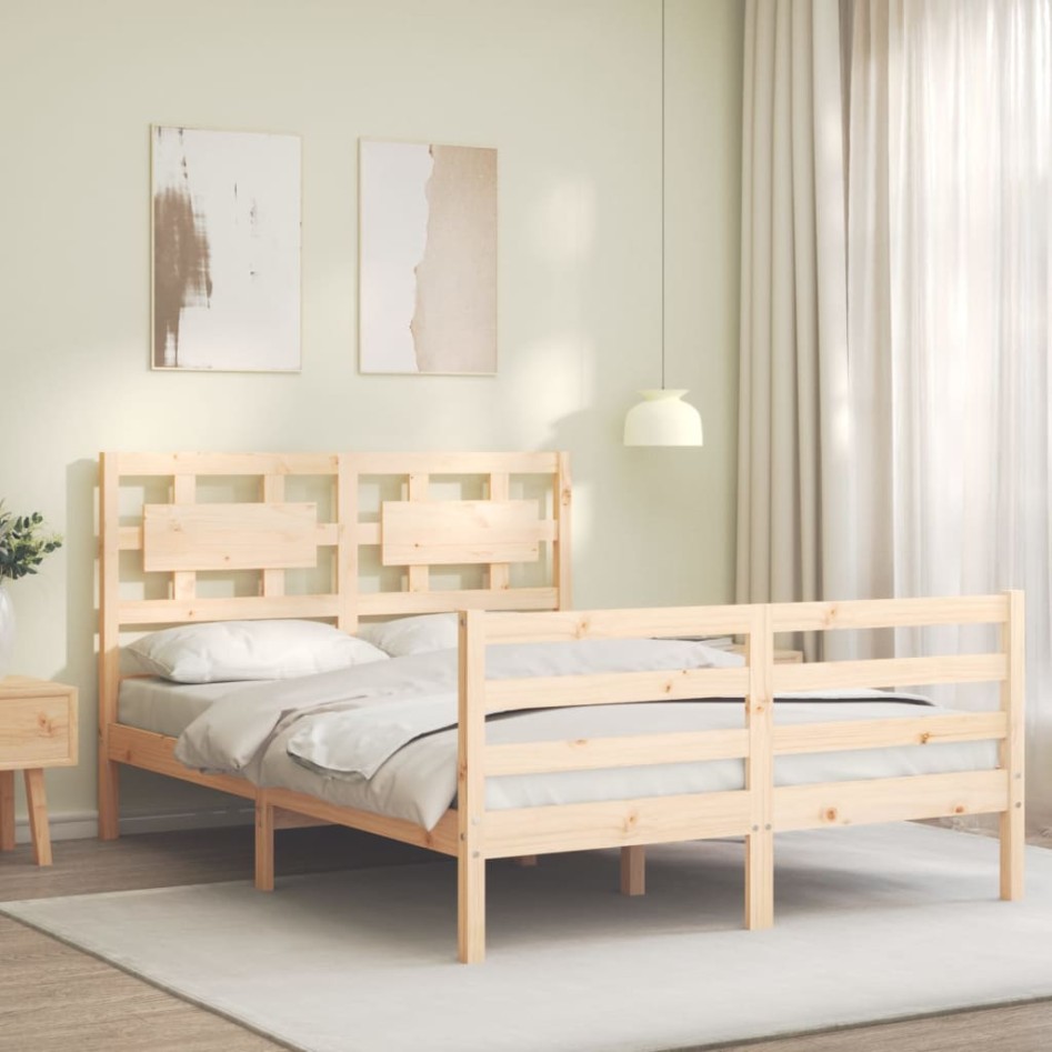 Estructura de cama de matrimonio con cabecero madera