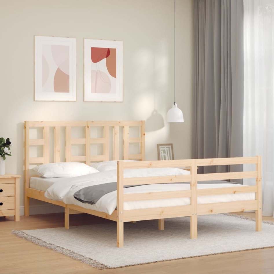 Estructura de cama con cabecero madera maciza 140x190