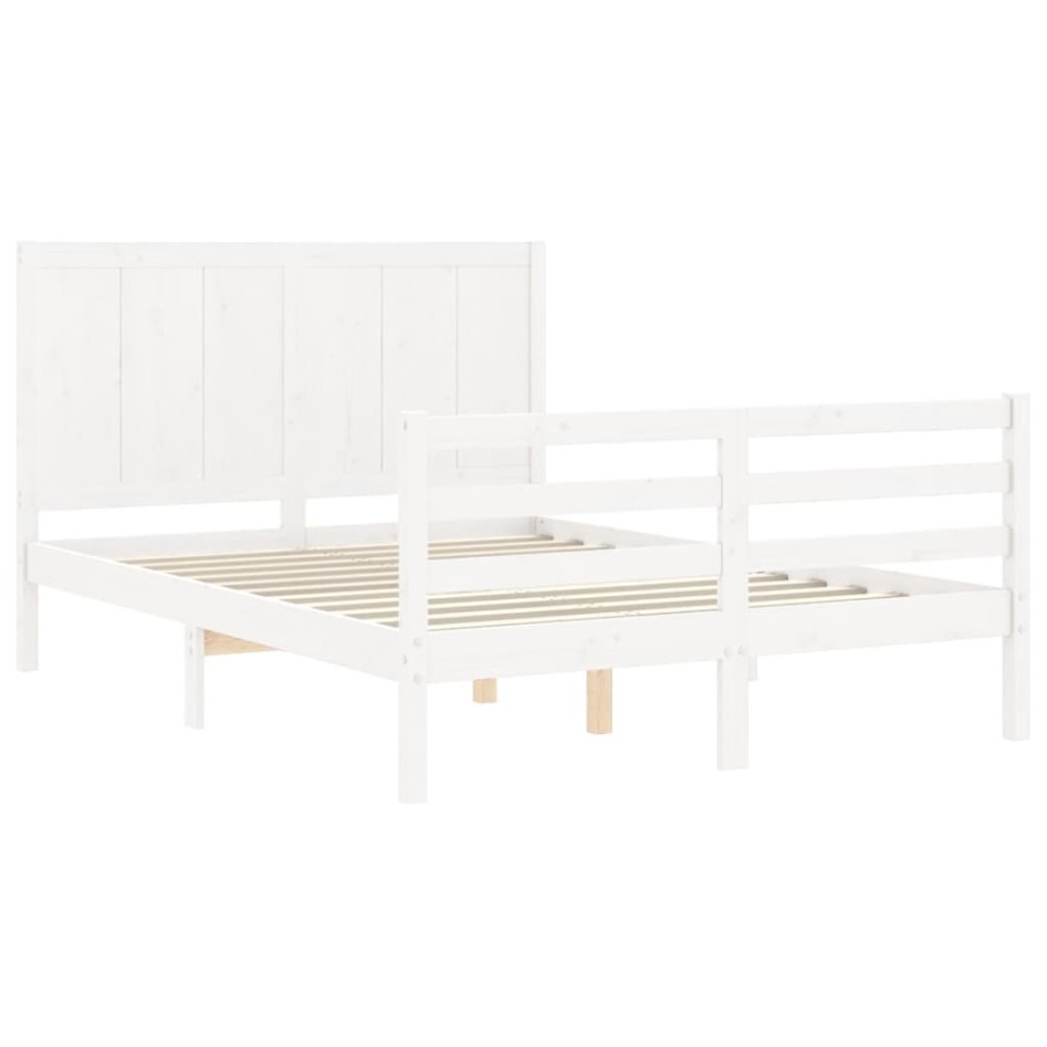 Estructura de cama con cabecero madera maciza blanco 140x200