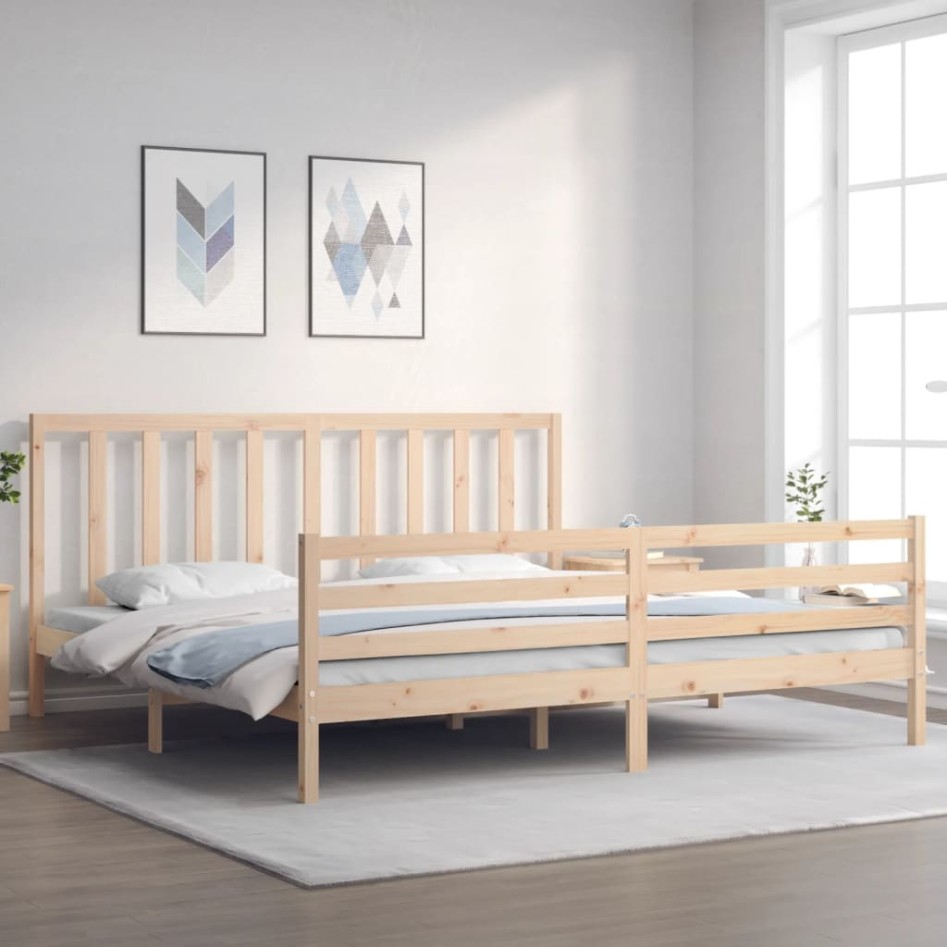 Estructura de cama de matrimonio con cabecero madera
