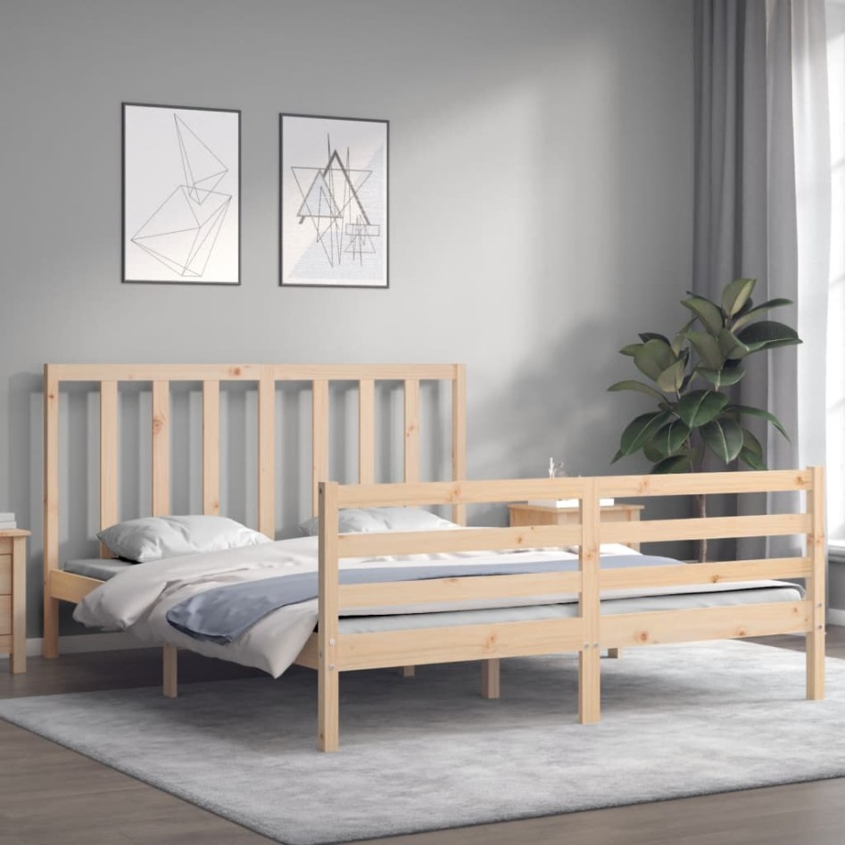 Estructura de cama de matrimonio con cabecero madera