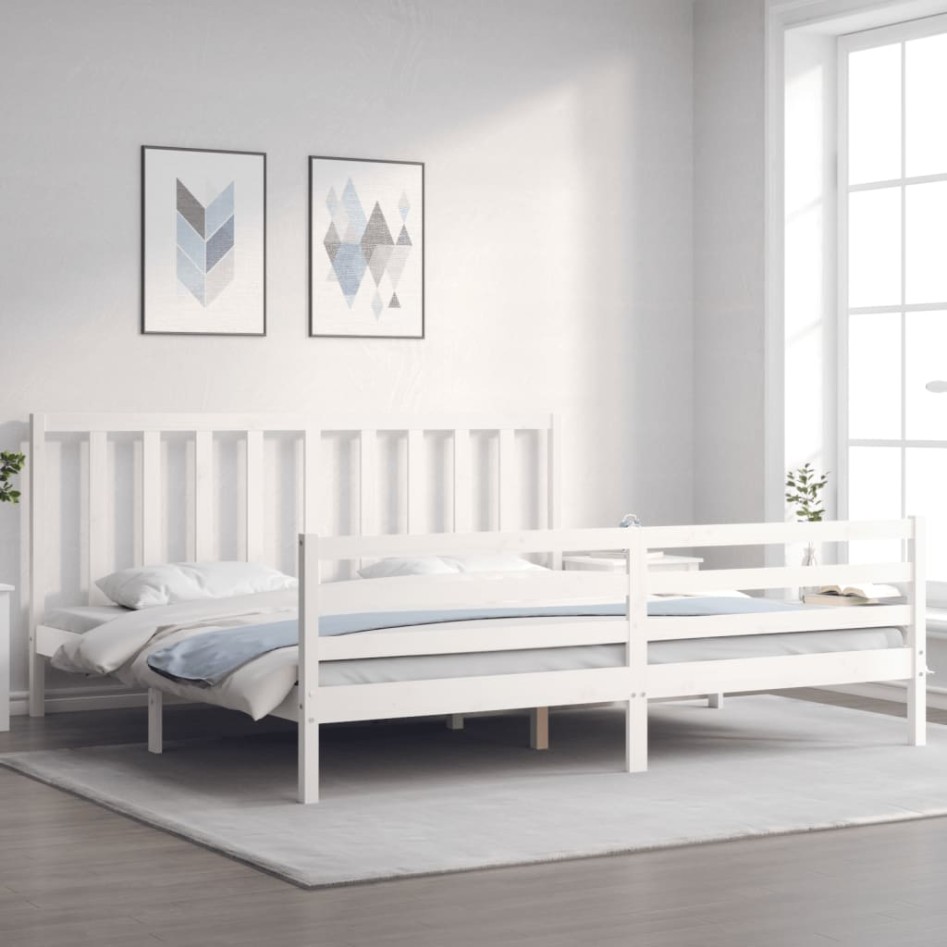Estructura de cama con cabecero madera maciza blanco 200x200