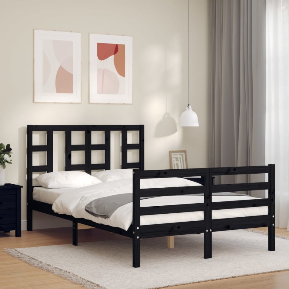 Estructura de cama con cabecero madera maciza negro 120x200
