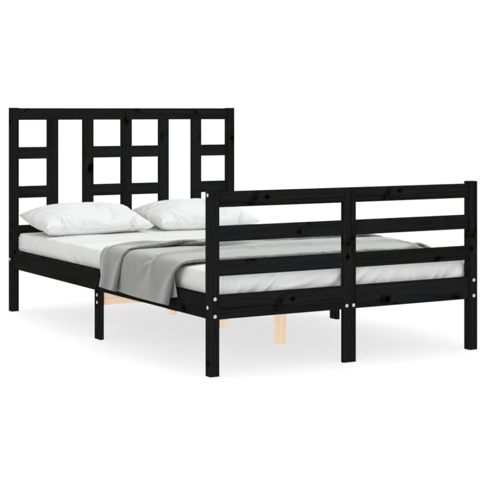 Estructura de cama con cabecero madera maciza negro 120x200