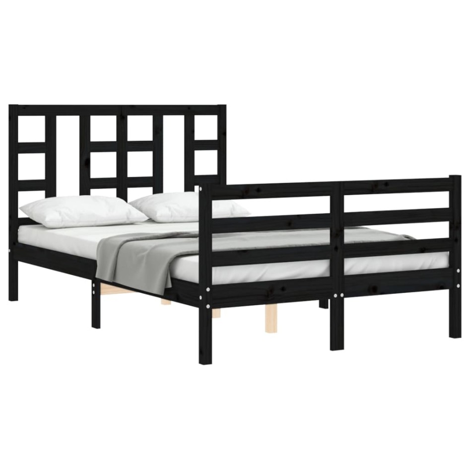 Estructura de cama con cabecero madera maciza negro 120x200