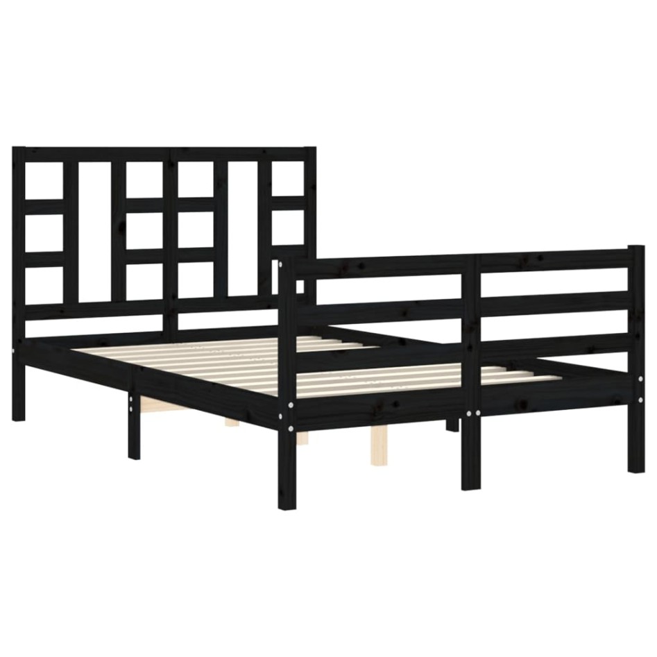 Estructura de cama con cabecero madera maciza negro 120x200
