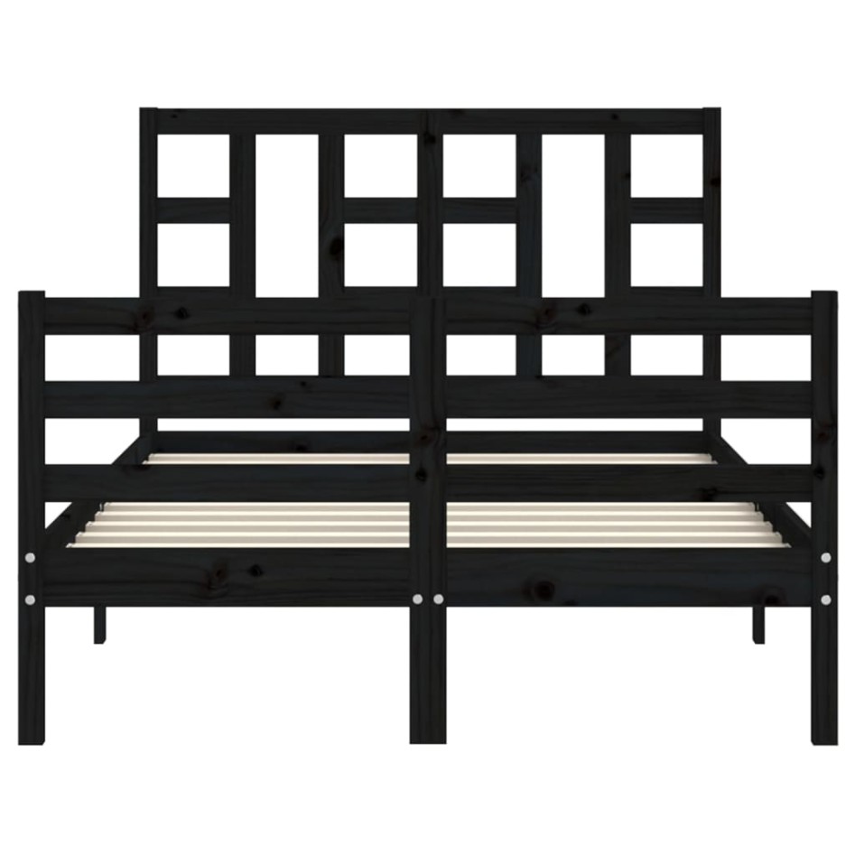 Estructura de cama con cabecero madera maciza negro 120x200