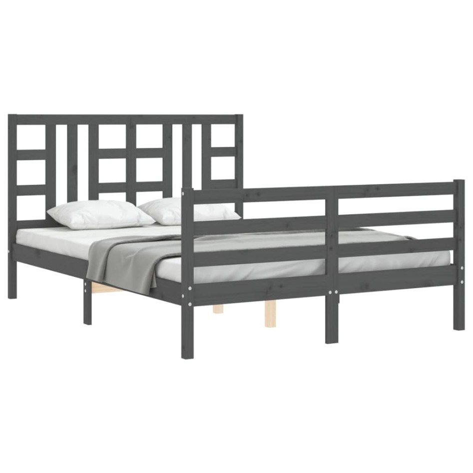 Estructura de cama con cabecero madera maciza gris 140x190