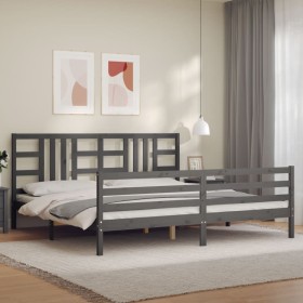 Estructura de cama con cabecero madera maciza gris 200x200