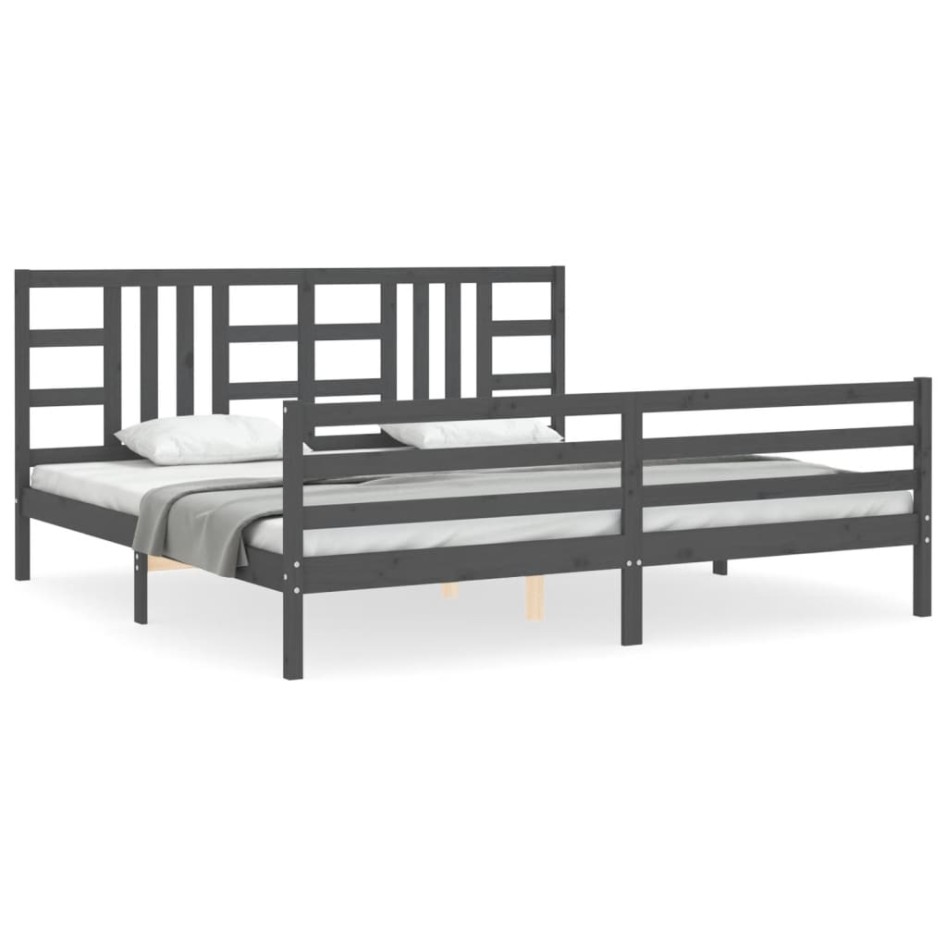 Estructura de cama con cabecero madera maciza gris 200x200