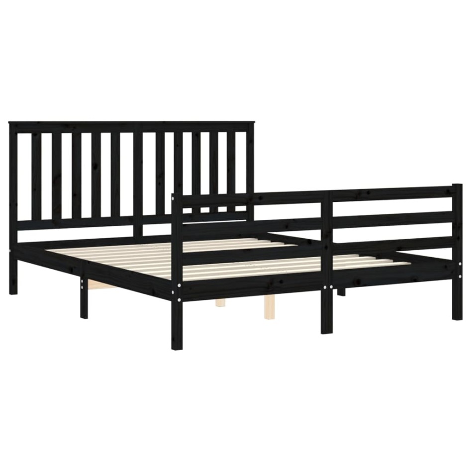 Estructura de cama con cabecero madera maciza negro 160x200