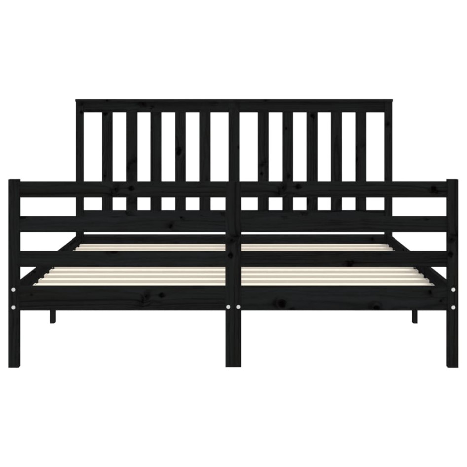 Estructura de cama con cabecero madera maciza negro 160x200