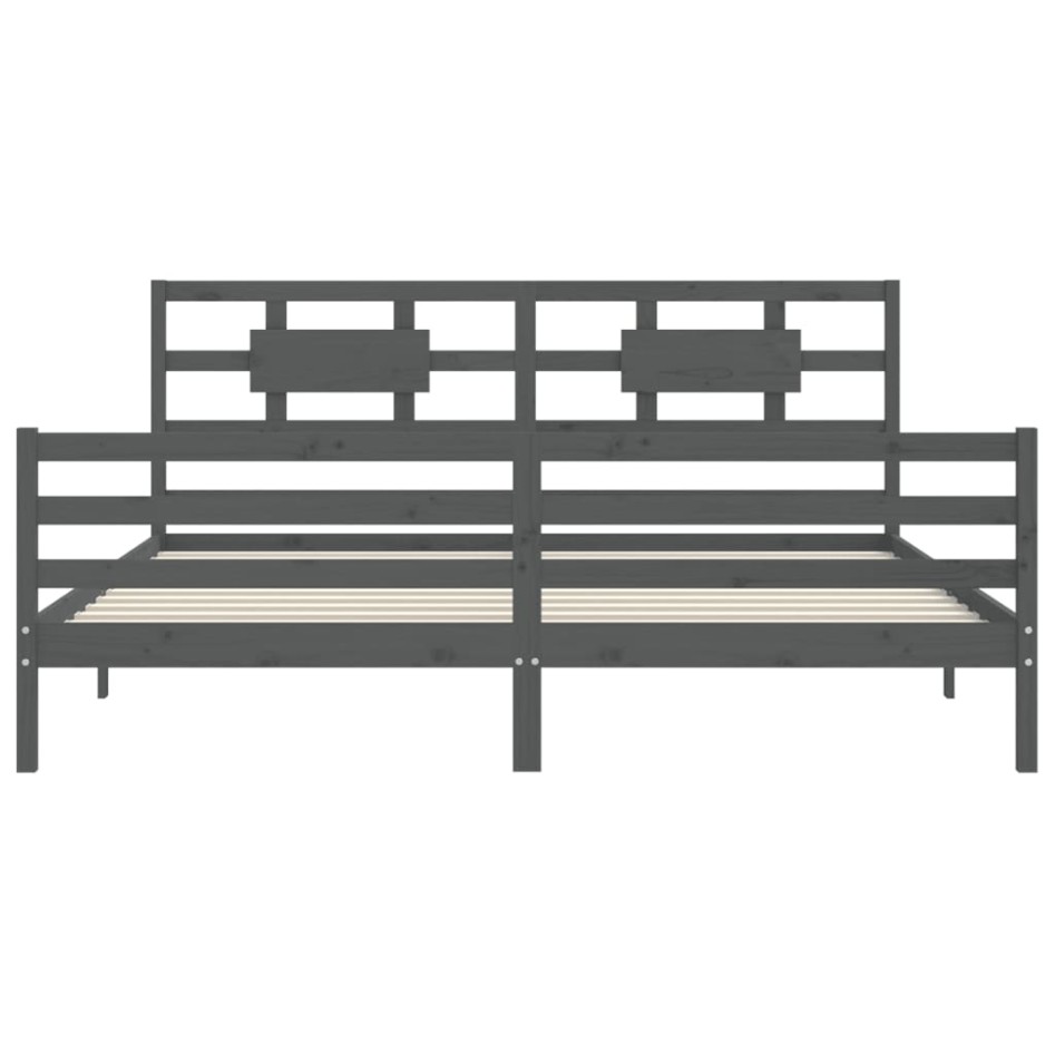 Estructura de cama con cabecero madera maciza gris 200x200