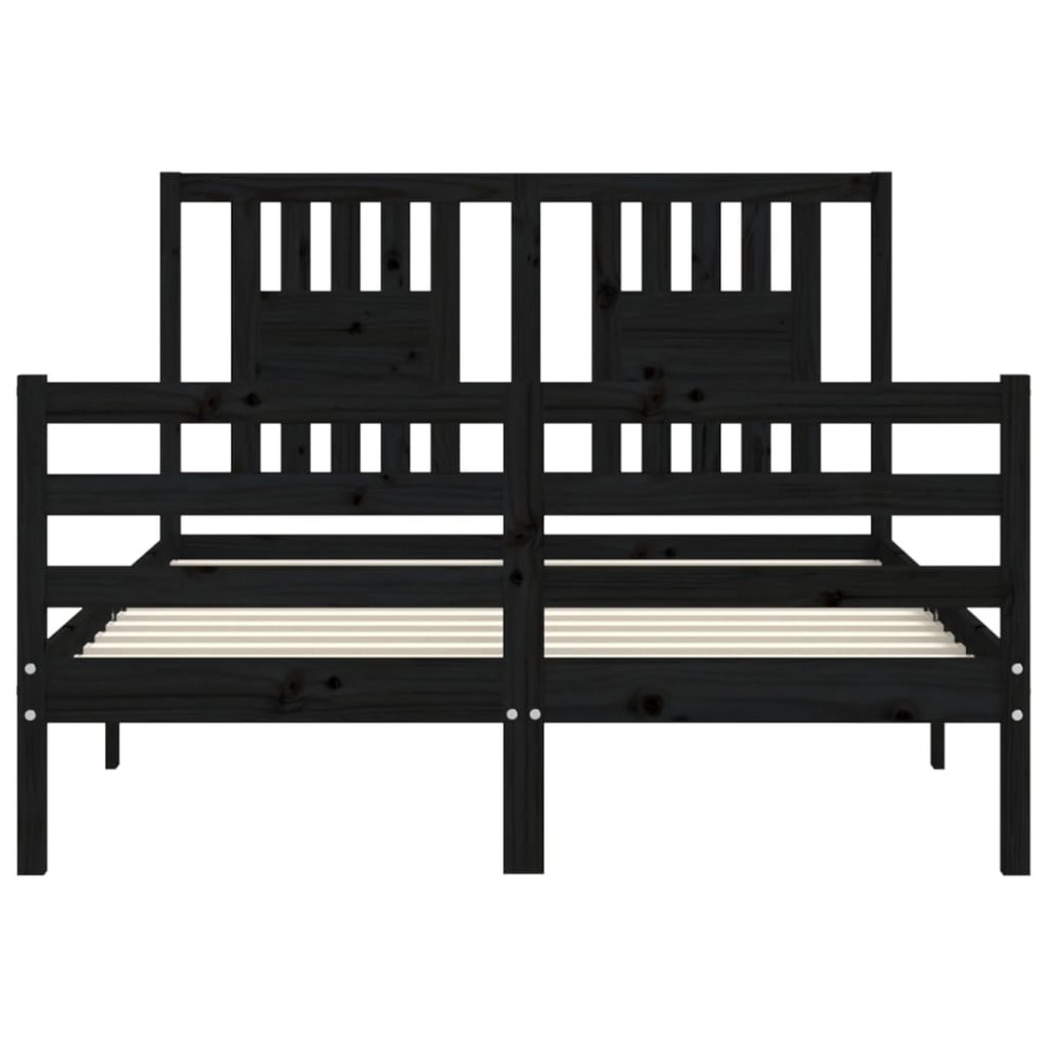 Estructura de cama con cabecero madera maciza negro 120x200