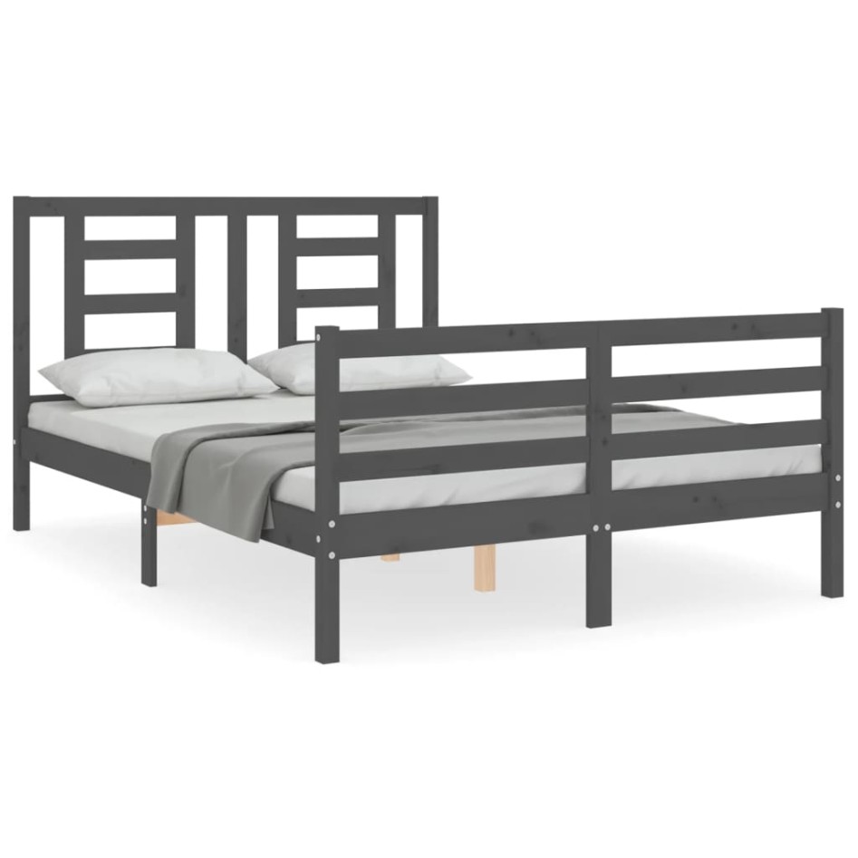 Estructura de cama con cabecero madera maciza gris 140x190
