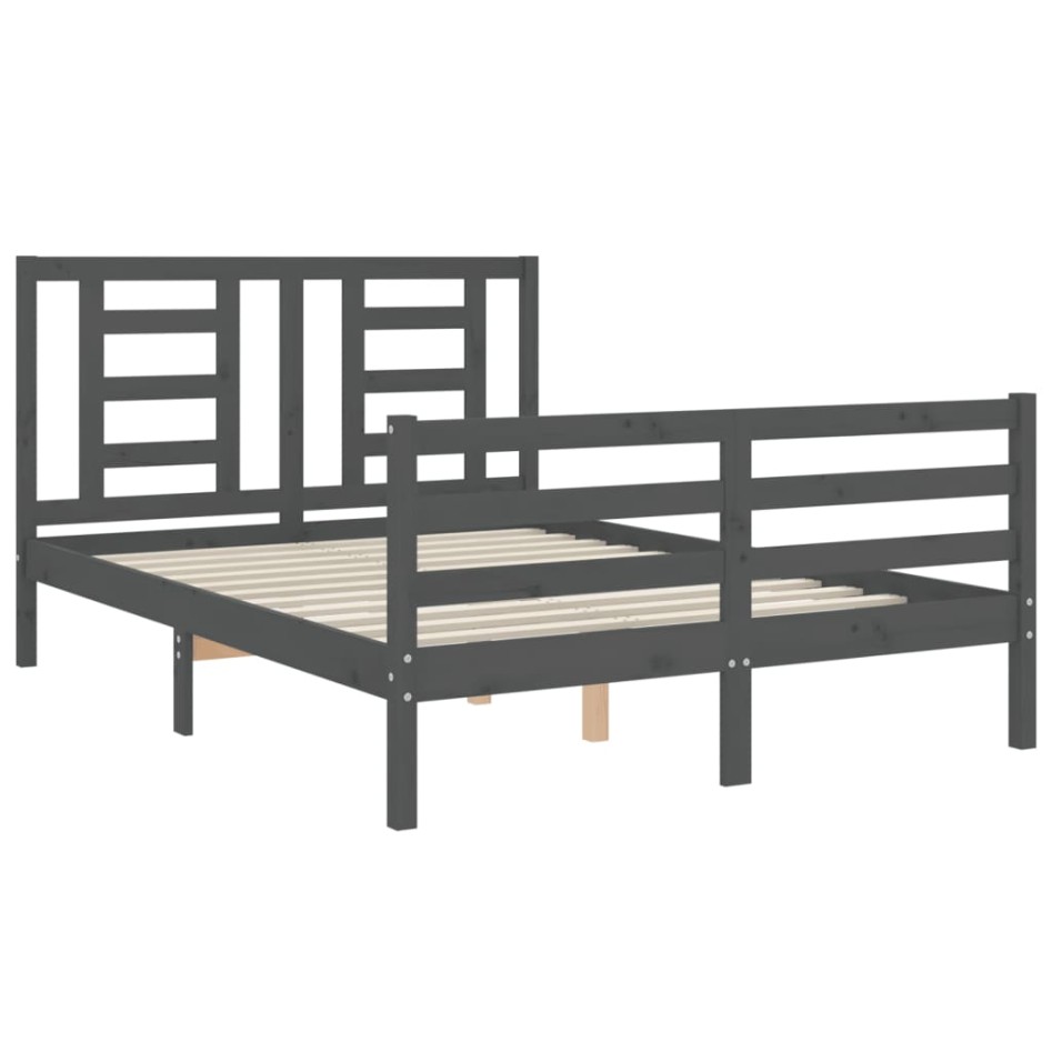 Estructura de cama con cabecero madera maciza gris 140x190