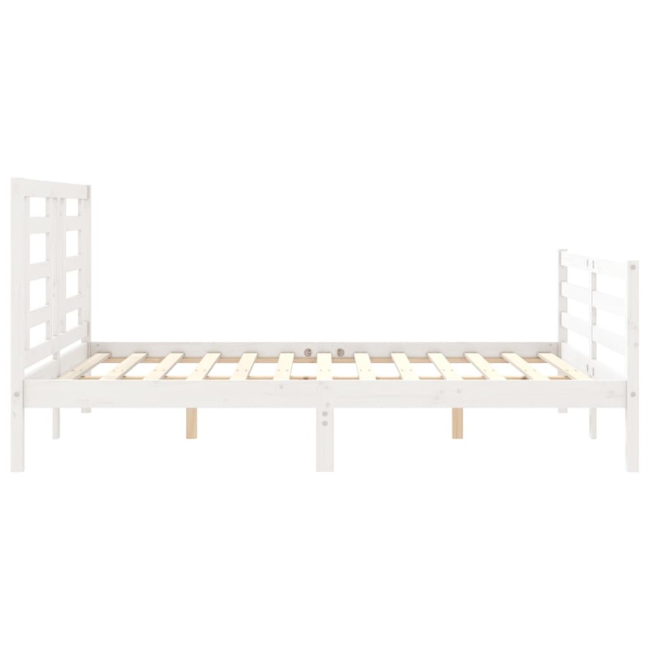 Estructura de cama con cabecero madera maciza blanco 160x200