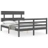 Estructura de cama con cabecero madera maciza gris 140x190