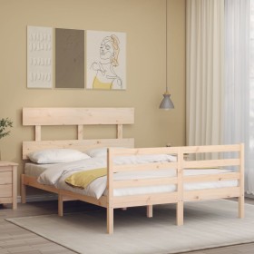 Estructura de cama con cabecero madera maciza 120x200