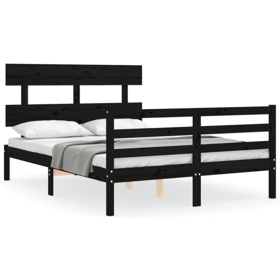 Estructura de cama con cabecero madera maciza negro 120x200