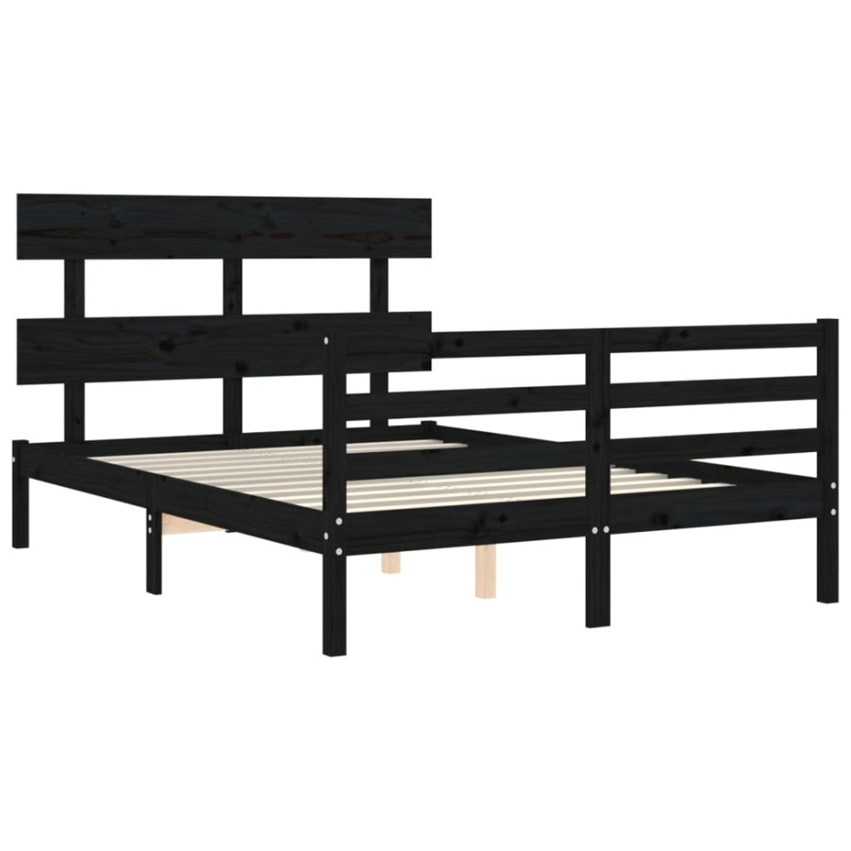 Estructura de cama con cabecero madera maciza negro 120x200