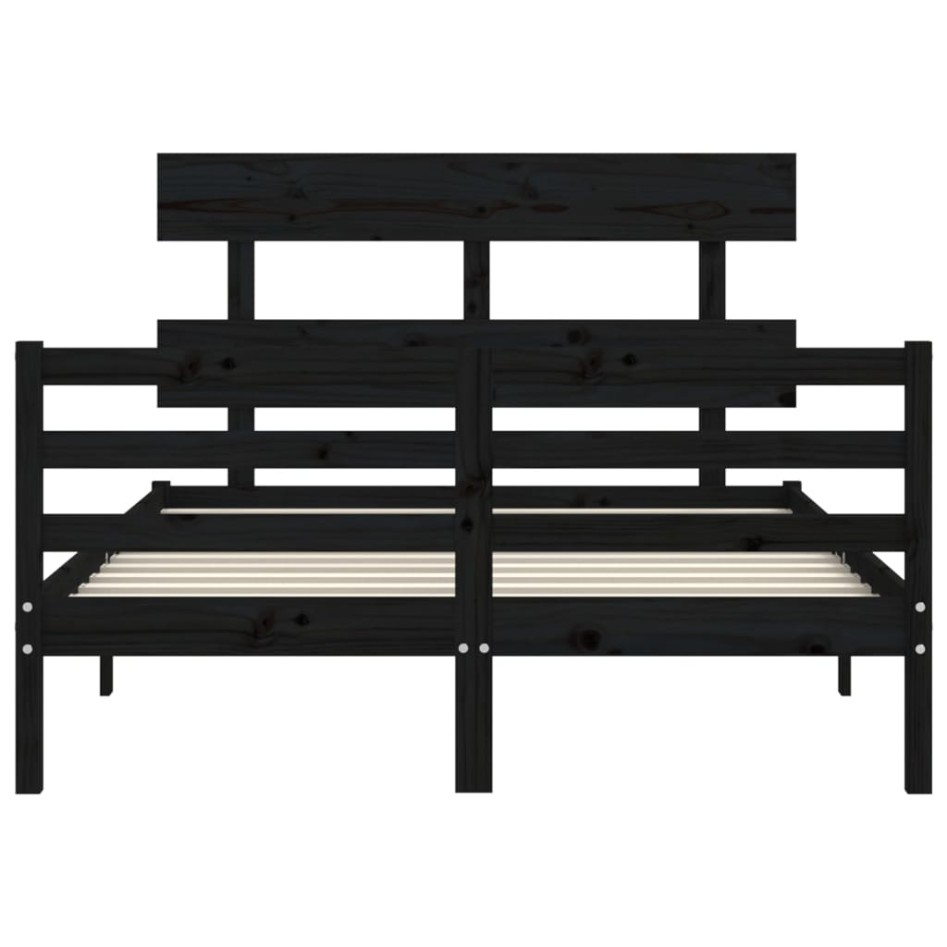 Estructura de cama con cabecero madera maciza negro 120x200