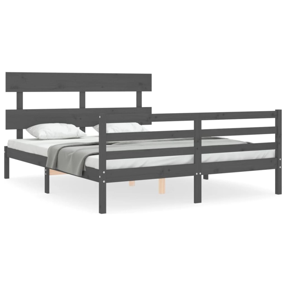 Estructura de cama con cabecero madera maciza gris 160x200