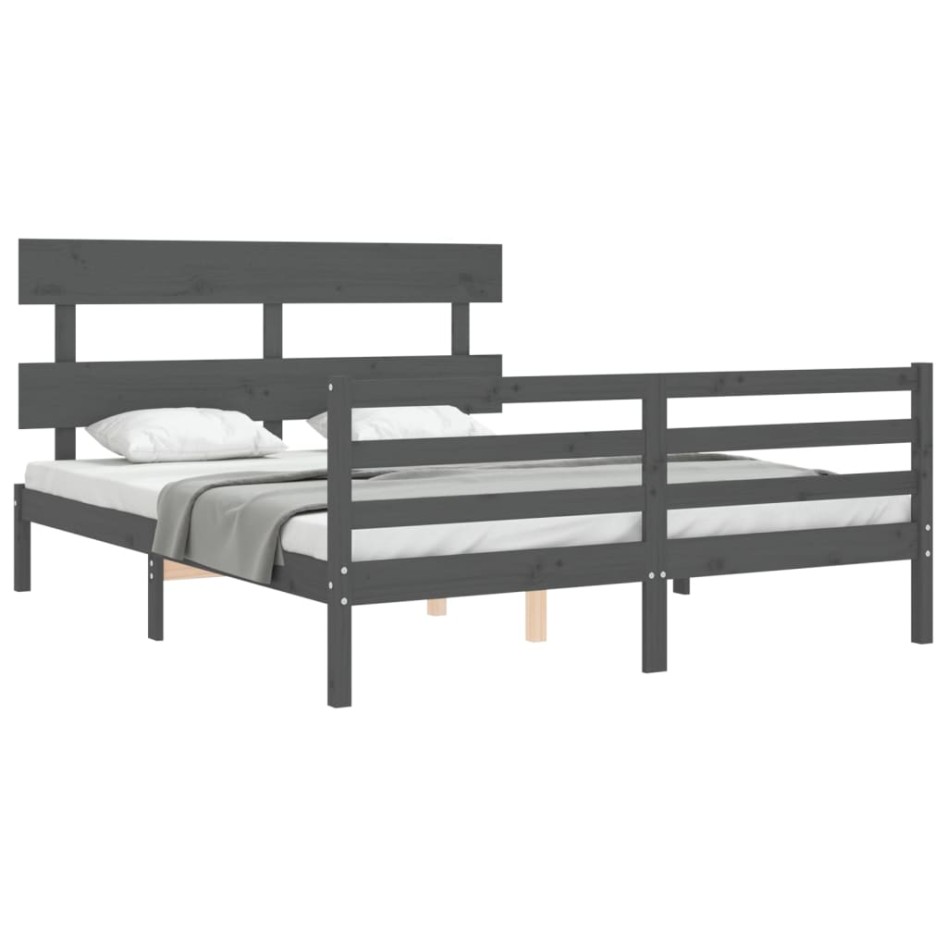 Estructura de cama con cabecero madera maciza gris 160x200