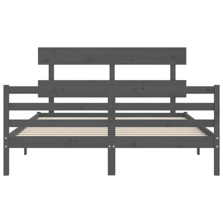 Estructura de cama con cabecero madera maciza gris 160x200