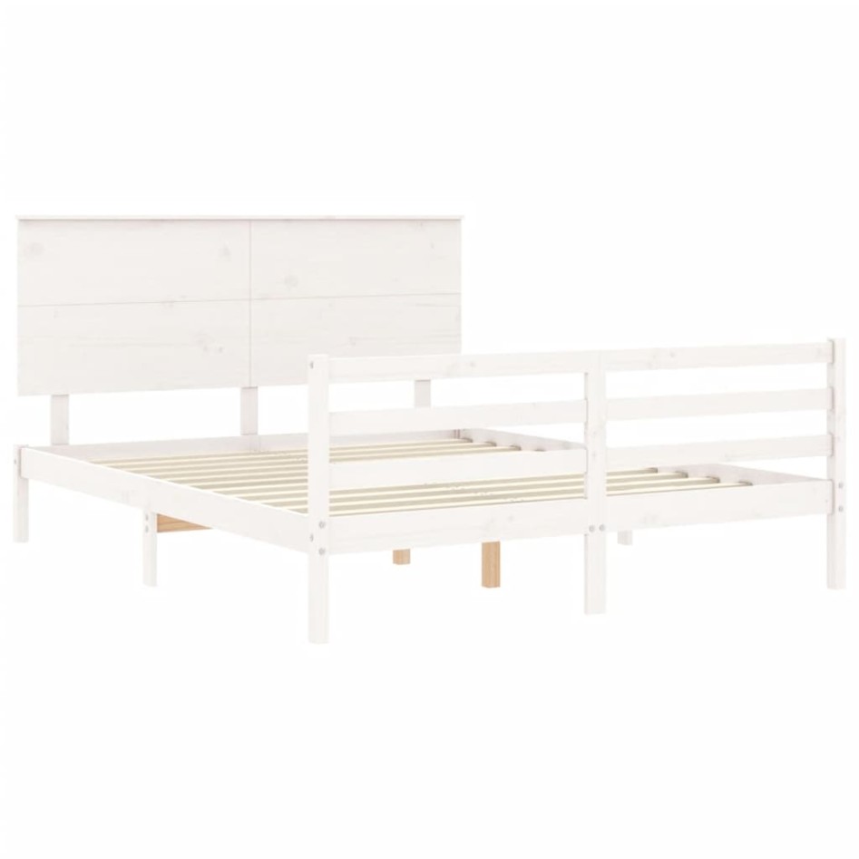 Estructura de cama con cabecero madera maciza blanco 160x200