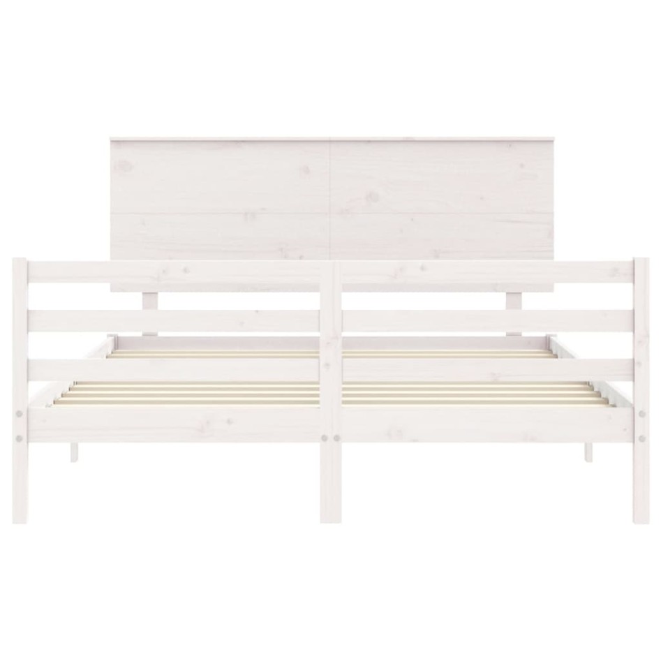Estructura de cama con cabecero madera maciza blanco 160x200