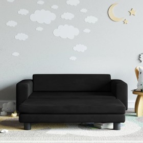 Sofá para niños con reposapiés terciopelo negro 100x50x30