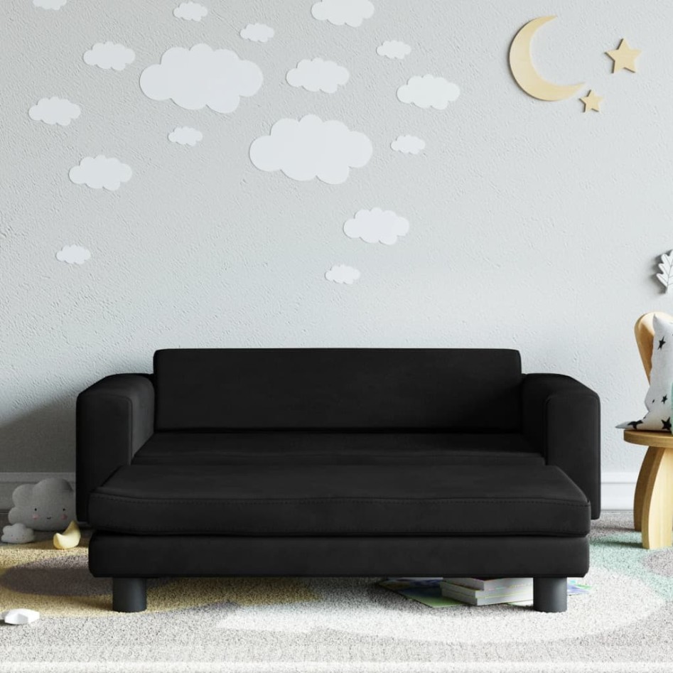 Sofá para niños con reposapiés terciopelo negro 100x50x30