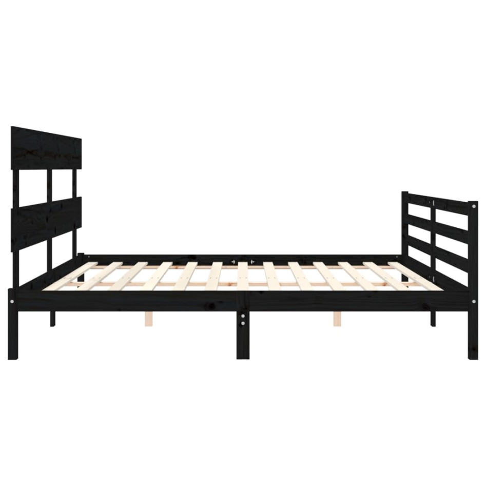 Estructura de cama con cabecero madera maciza negro 200x200