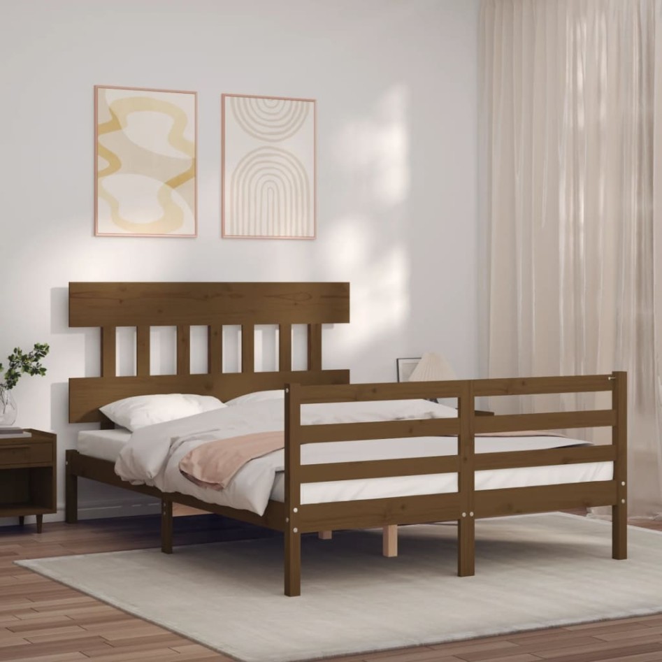Estructura de cama matrimonio con cabecero madera marrón