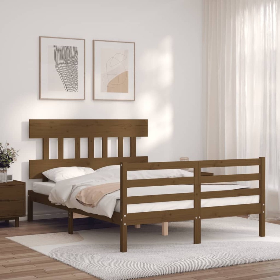 Estructura de cama matrimonio con cabecero madera marrón