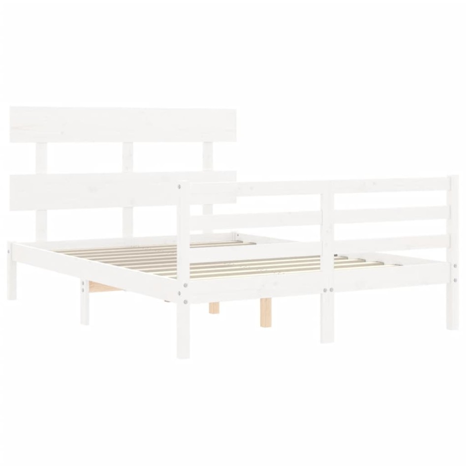 Estructura de cama con cabecero madera maciza blanco 140x200