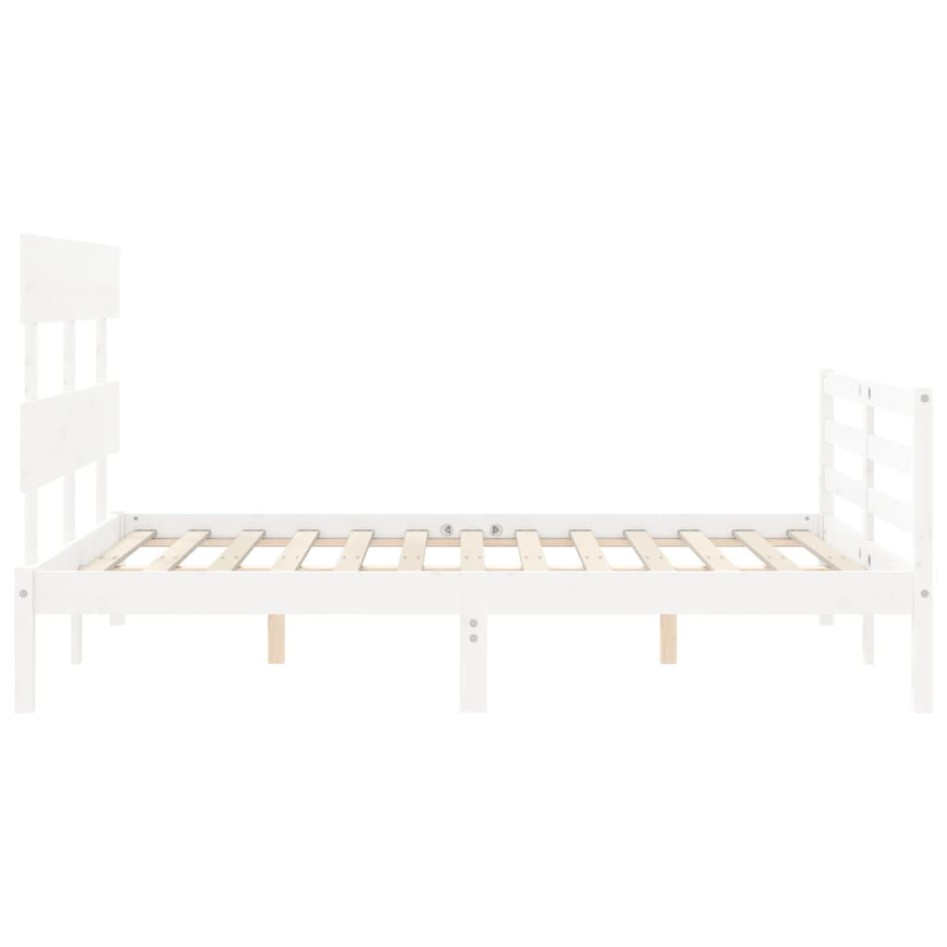 Estructura de cama con cabecero madera maciza blanco 140x200